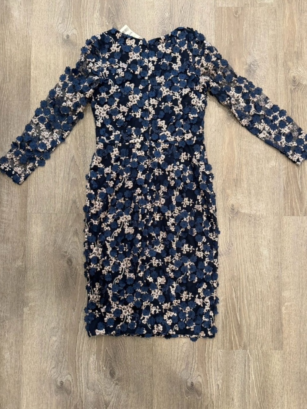 NWT Xscape Floral Applique Long Sleeve Sheath Dress Navy Blue Size 10